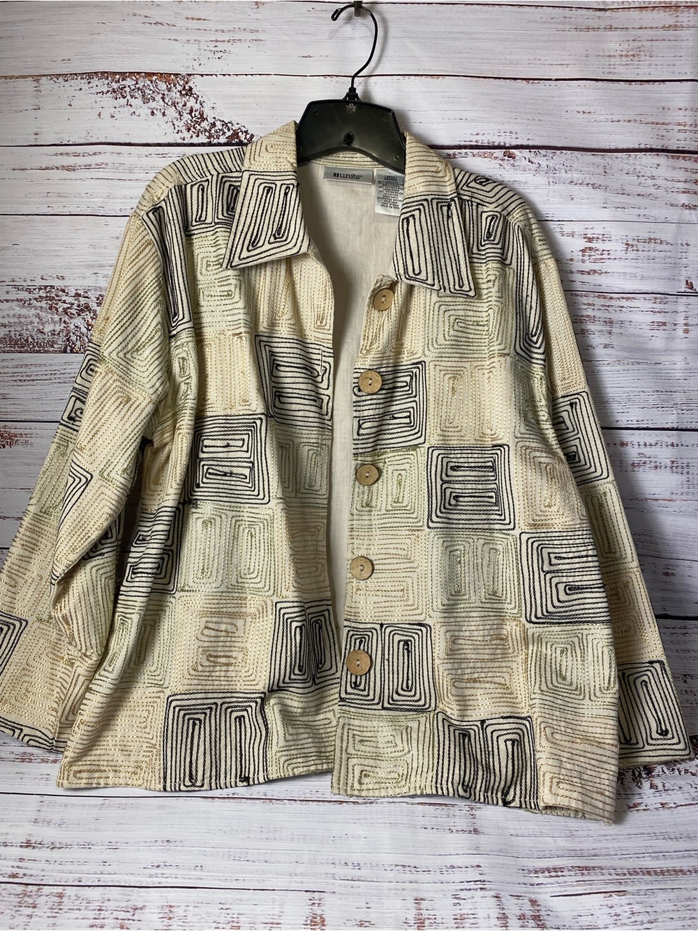 Women's Cream Patterned Button-Front Jacket by Units Sz-L